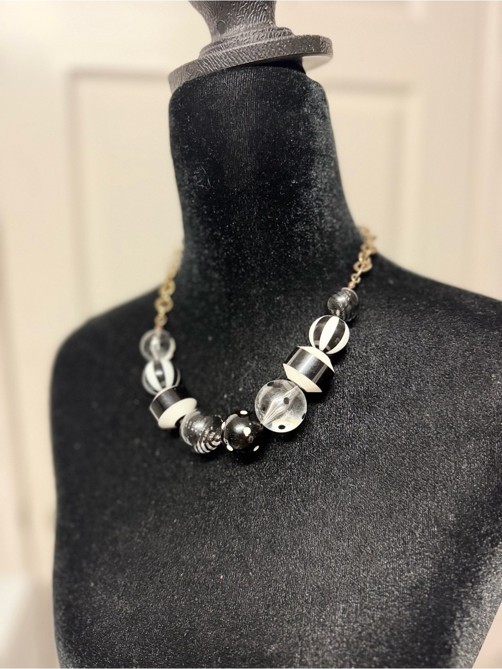 Elegant Black & White Statement Bead Necklace